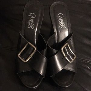 Carlos Santana black leather wedges. size 7.5
